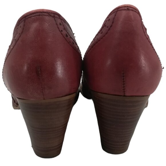 Vintage Nobils Wingtip Red Heels Pumps Size 7.5 M Red Leather Classic 70s - Picture 6 of 12